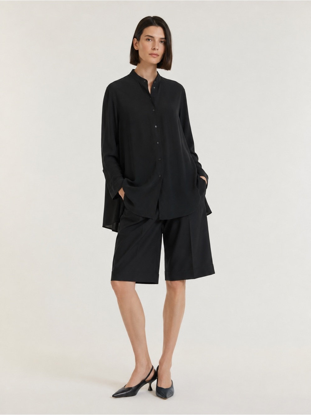 PAUW Amsterdam 100% Silk Black Flowy Tunic Blouse Size 1 Size small